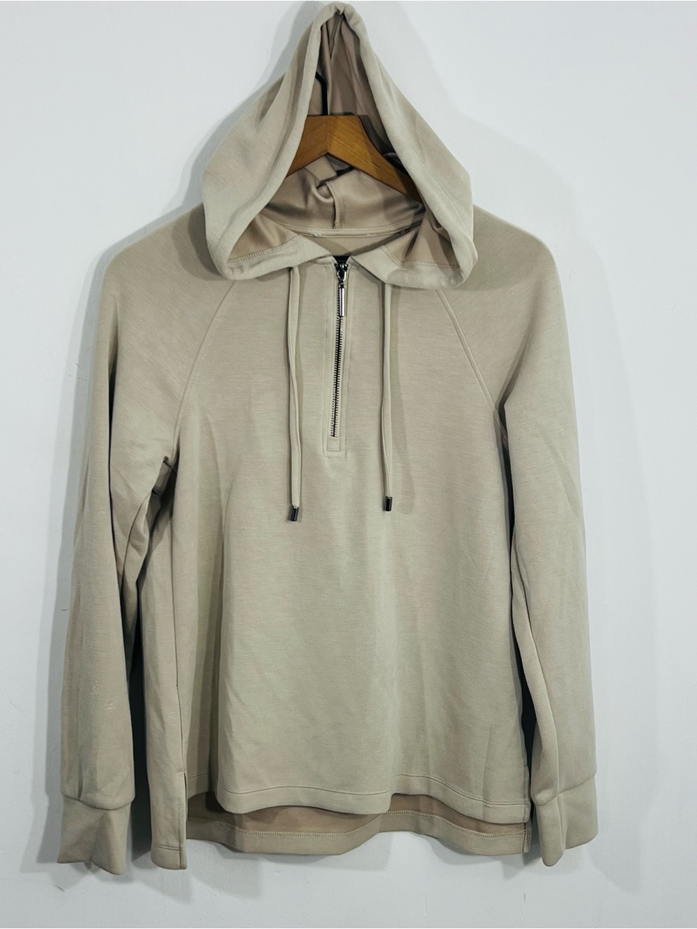 Buttery Soft Pullover Quarter Zip Beige Hoodie Athleisure Sweatshirt Drawstrings